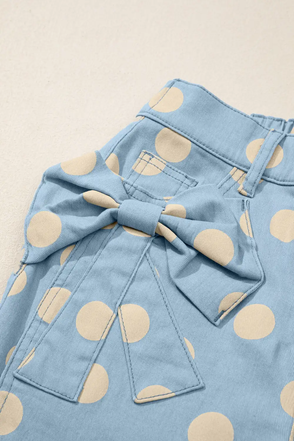 Polka Dot Relaxed Fit Pocketed Bow Detail Casual Jeans