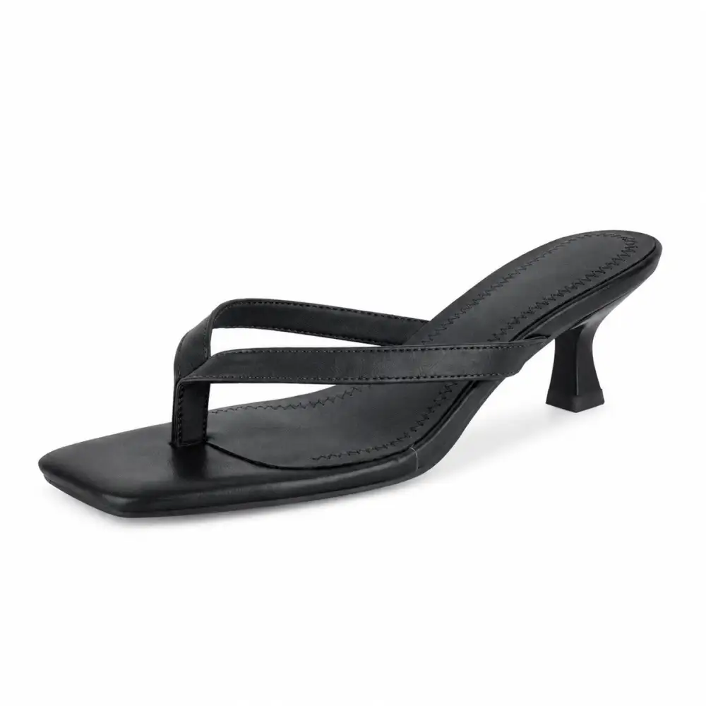 Square Toe Flip-Flop Kitten Heel Sandals