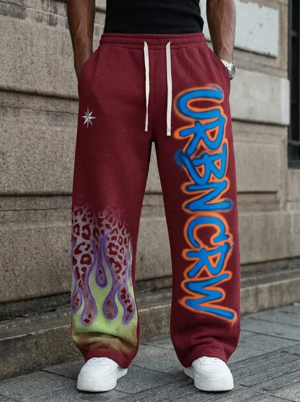 Men's Streetwear Graffiti Leopard Flame Printed Sweatpants