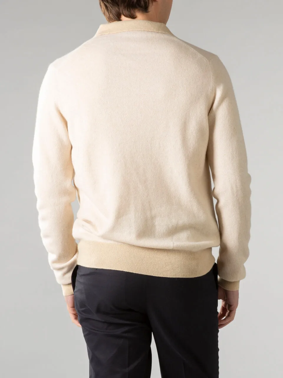 Polo Shirt Featuring Pure Cashmere Buttonless Jacquard Knit Knit Construction