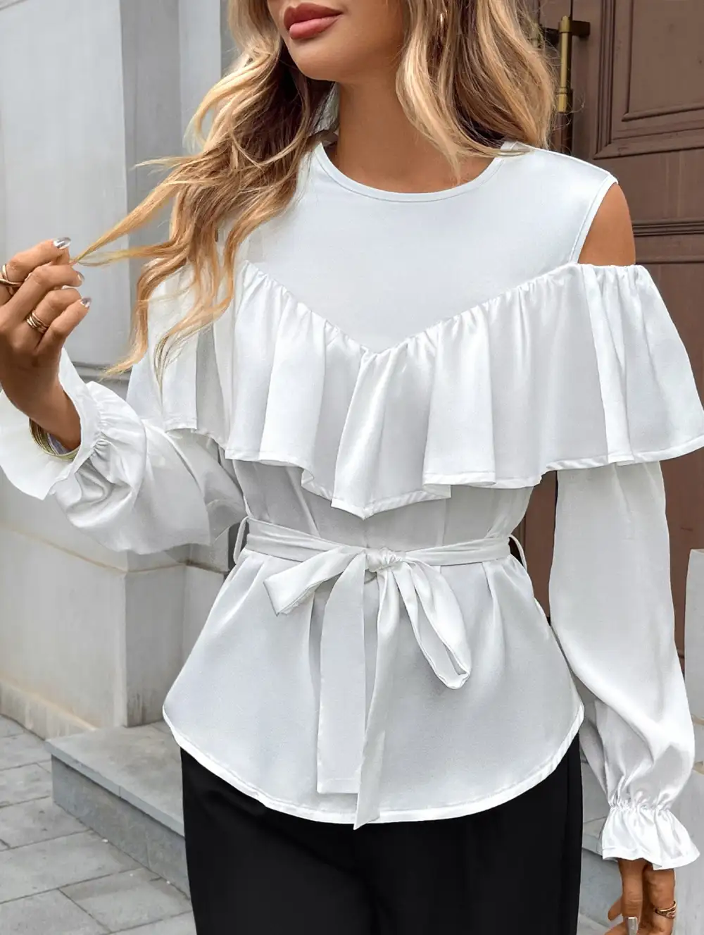 Satin Ruffle Detail Blouse