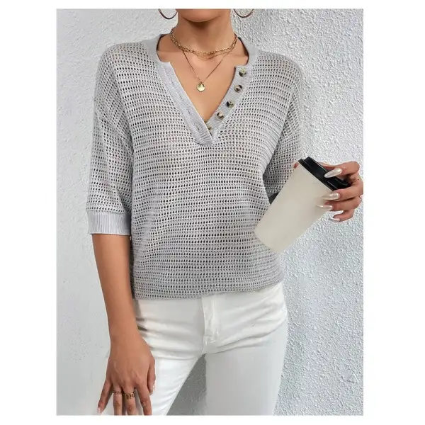 Women's Openwork V-Neck Sweater