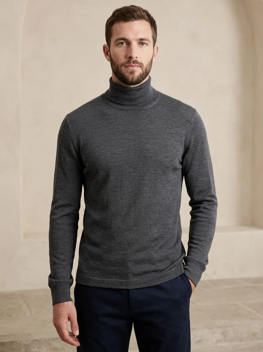 Men's Modern Style Turtleneck Minimalist Long Sleeve Top