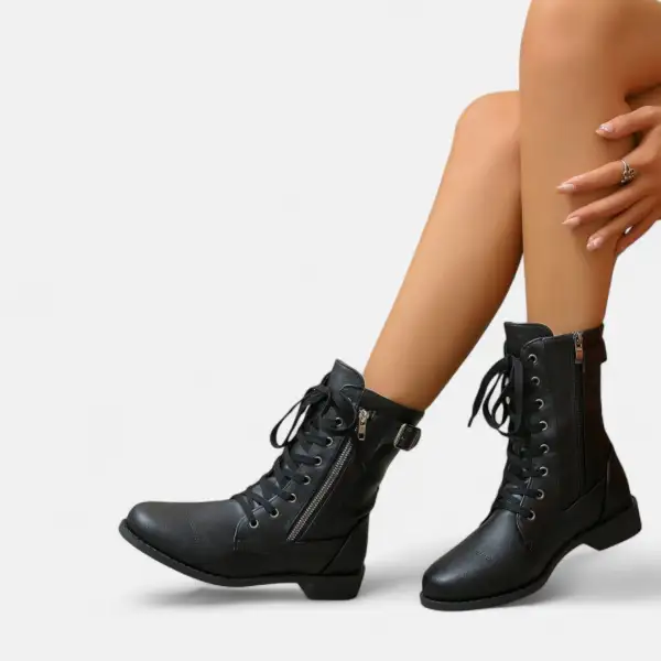 Lace Up Buckle Strap Combat Boots