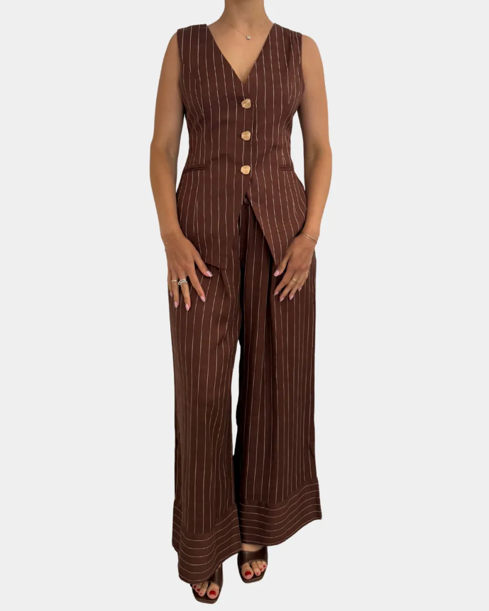 Relaxed Pinstripe Vest Matching Sets