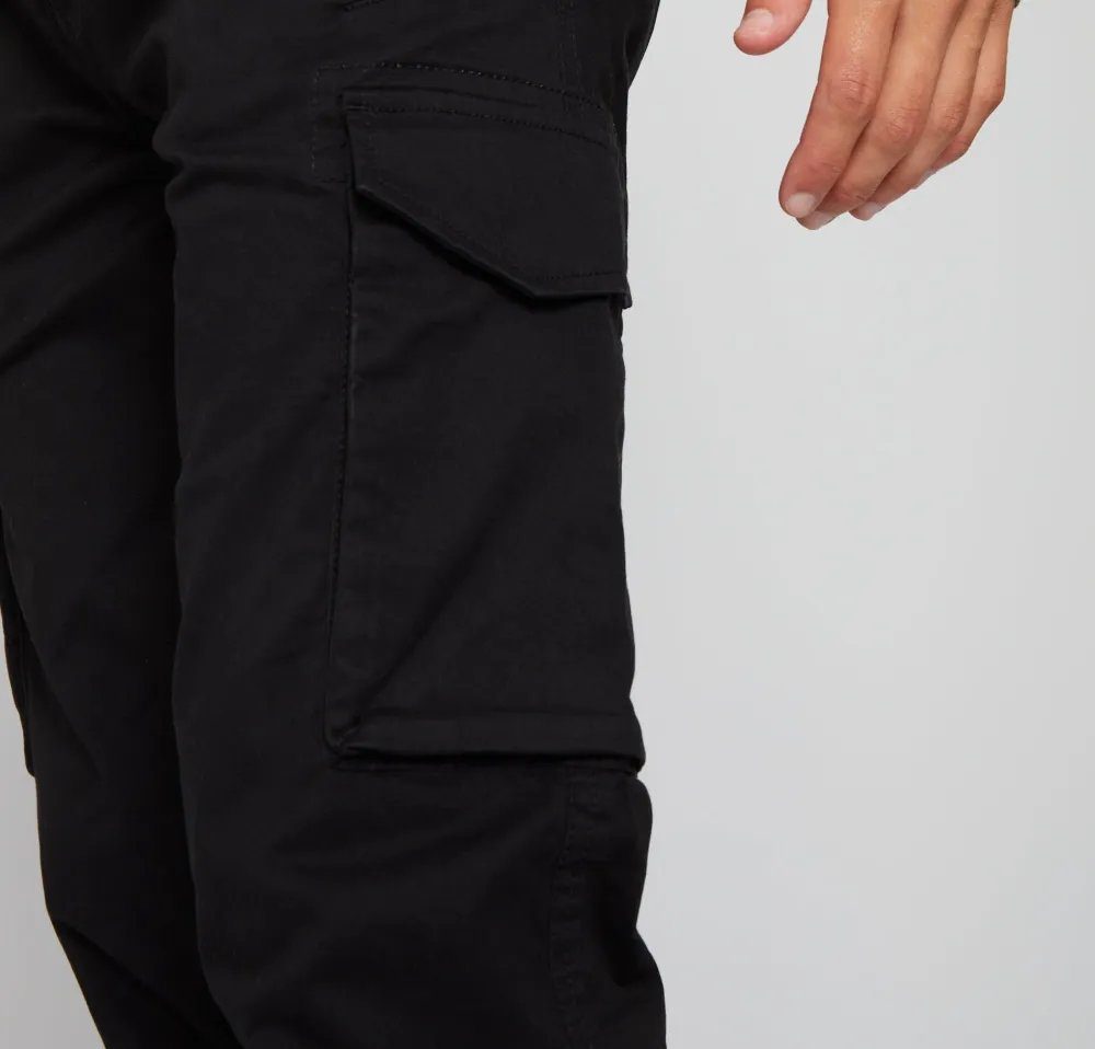 Men's Black Slim-Fit Cargo Style Pants