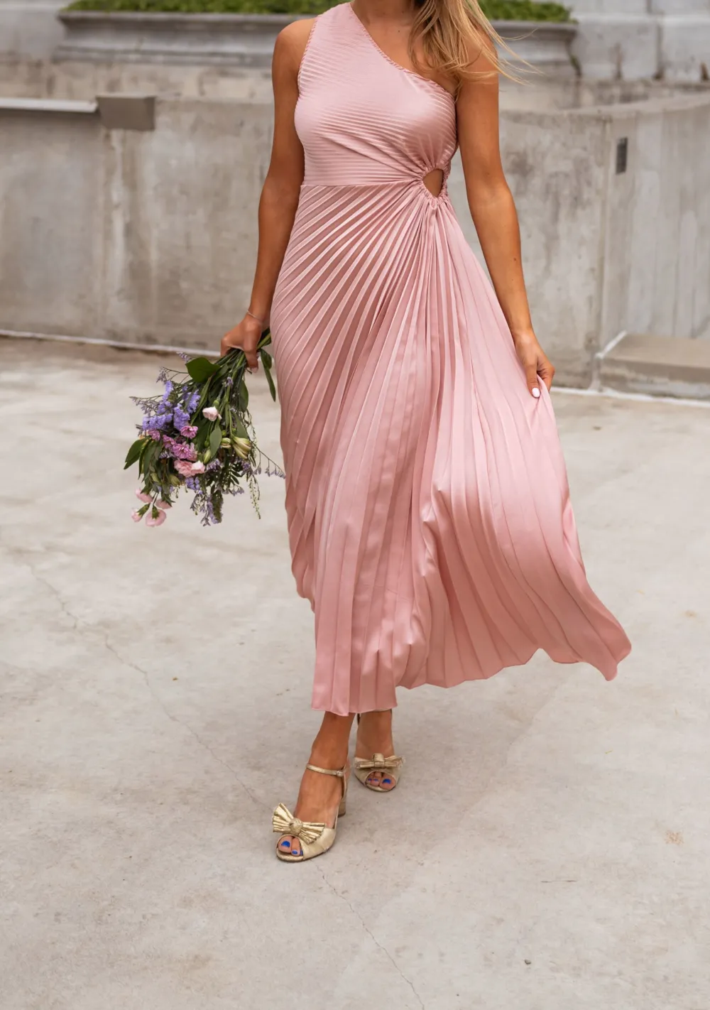 Asymmetric Cinched Waist Midi Dress