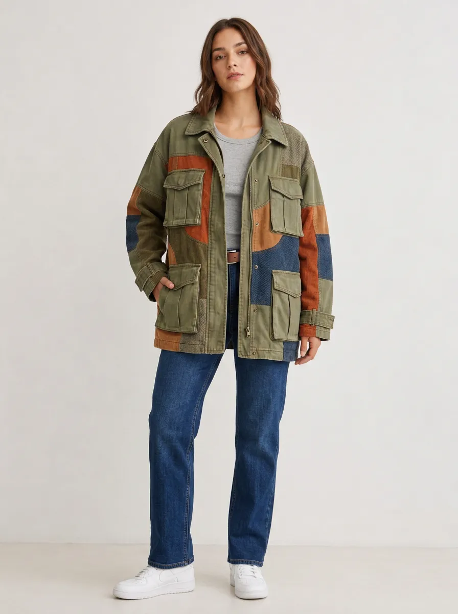 Women's Vintage Style Patchwork Multi-Pocket Printed Jacket