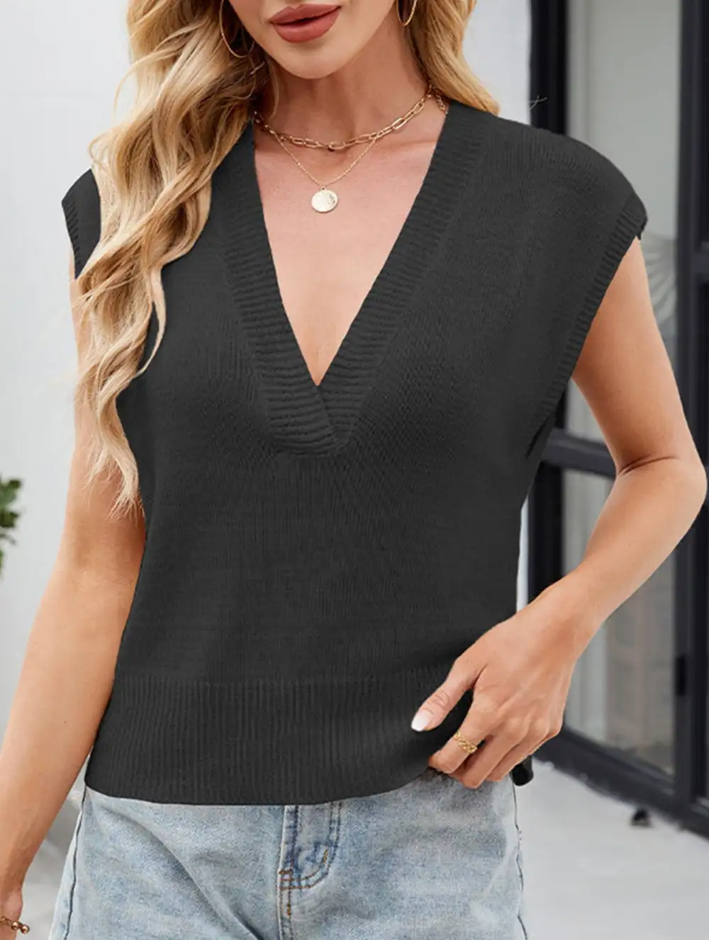 V Neck Knit Tank Top