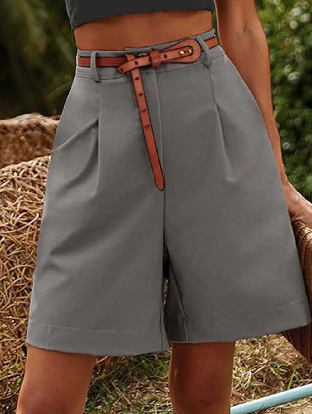 High-Waist Wide-Leg Suit Shorts