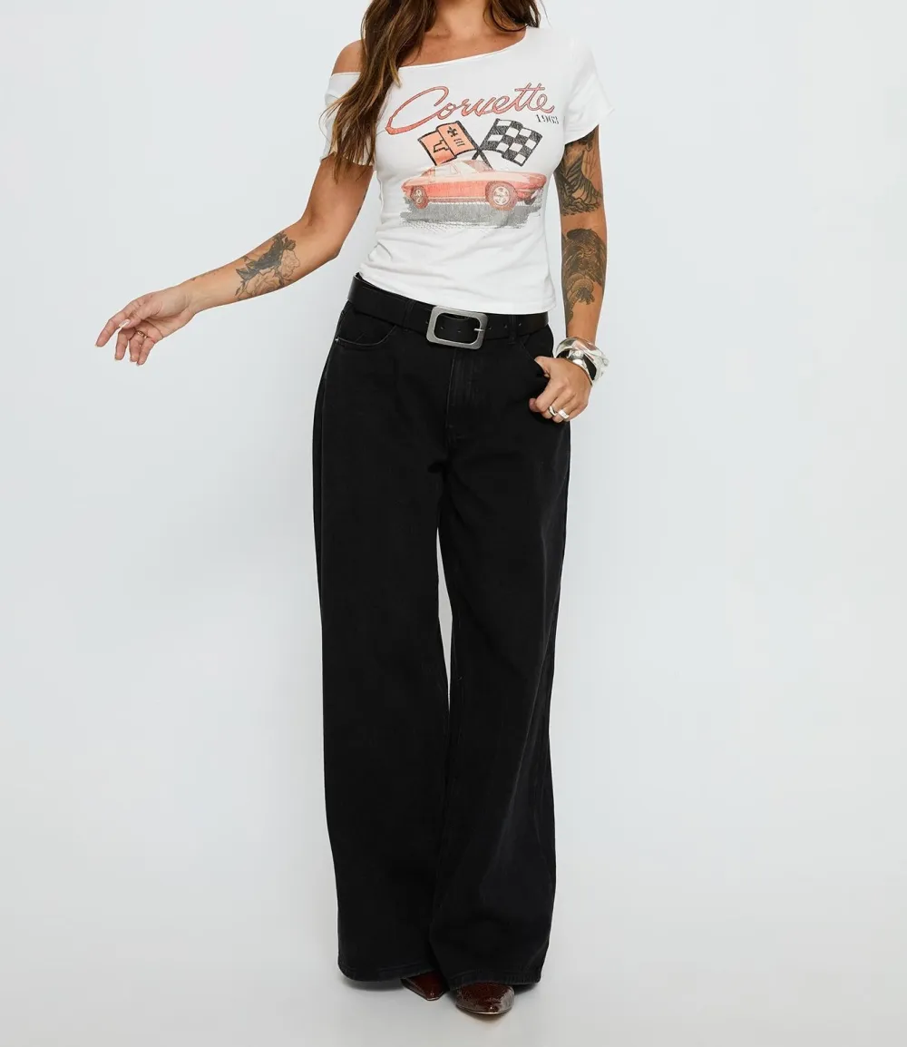White Off-Shoulder Graphic Tee