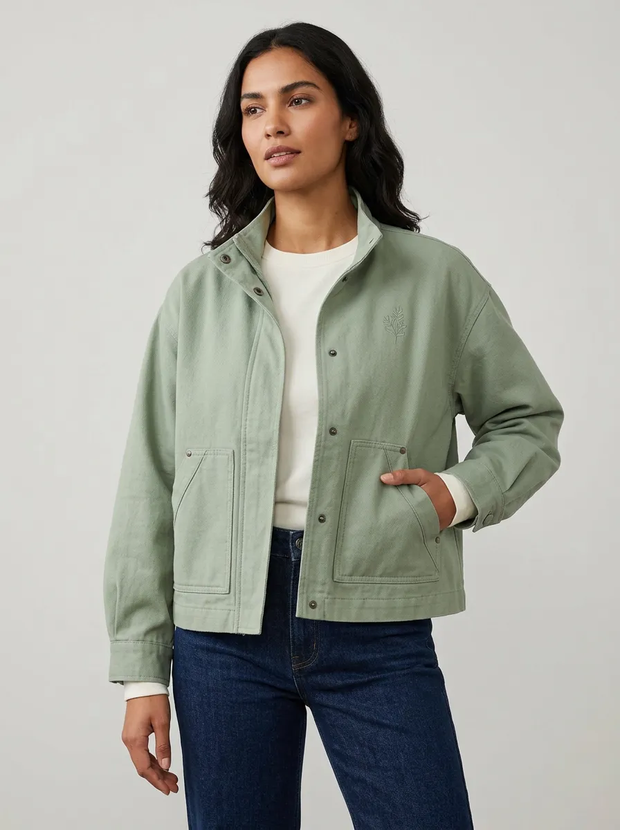 Women's Botanical Leaf Embroidered Sage Green Jacket