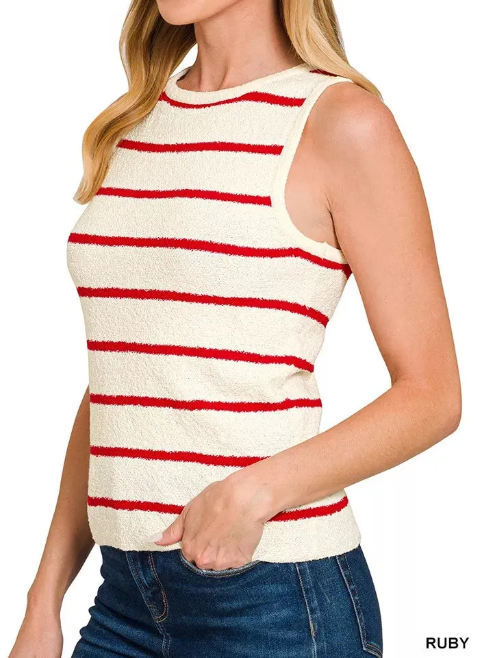 Round Neck Stripe Knit Tank Top