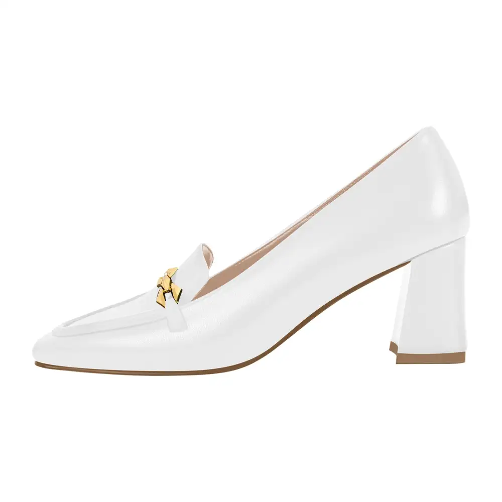 Square Toe Chunky Heel Chain Accent Pumps