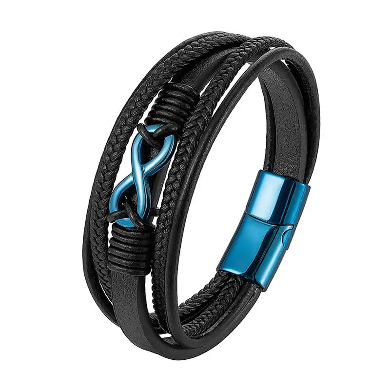 Infinitely Titanium Steel Multilayered Leather Bracelet
