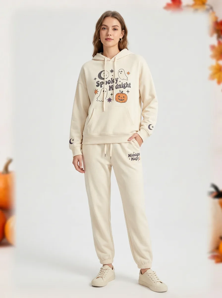 Women's Halloween Spooky Midnight Ghost Pumpkin Printed Tracksuit
