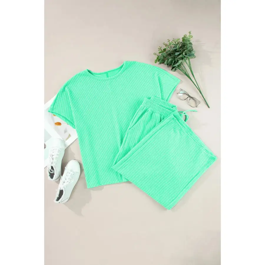 Round Neck Half Sleeve Top and Tied Pants Set