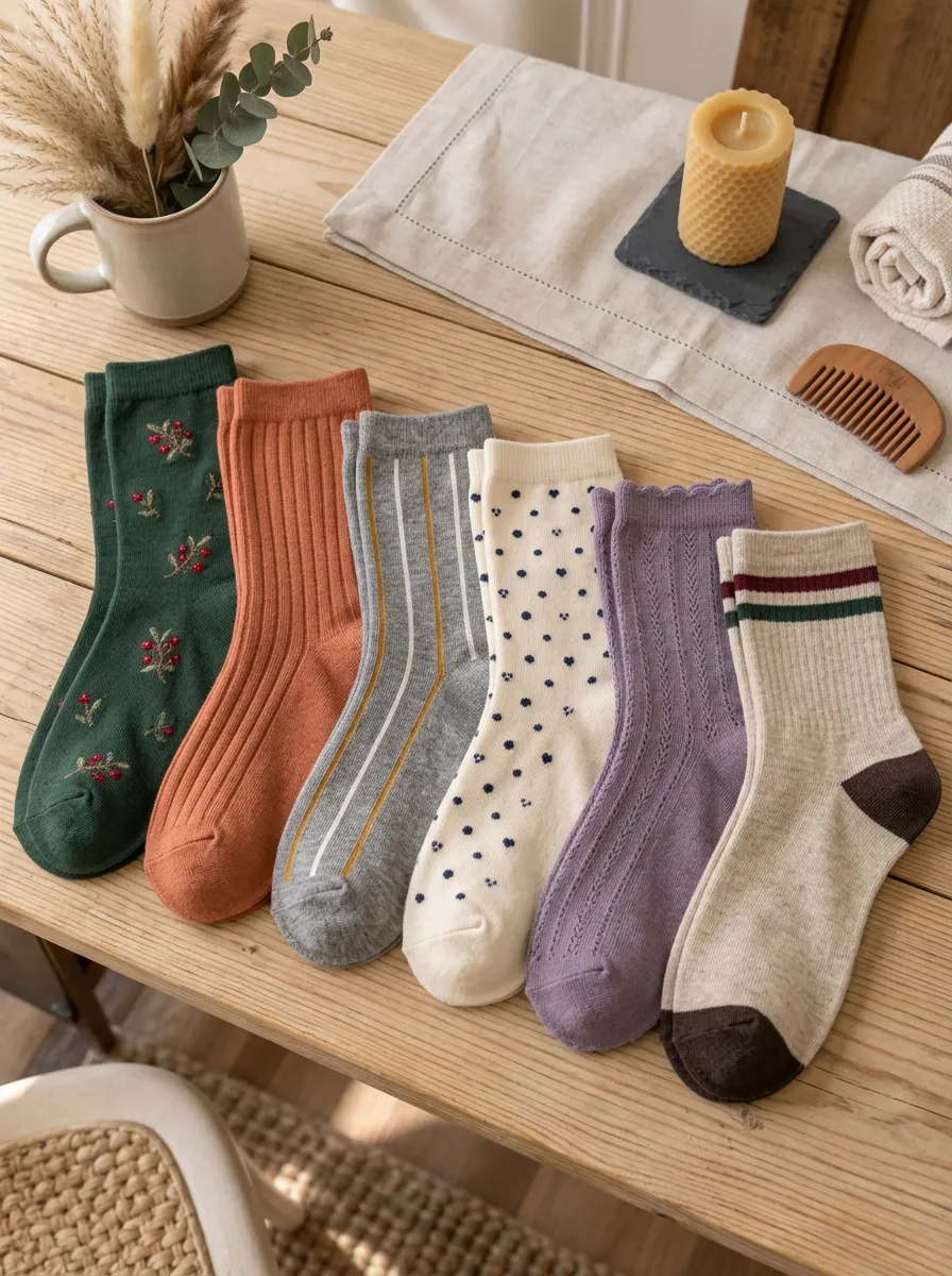 Women's Assorted Floral Botanical Polka Dot Pointelle Ribbed Striped Embroidered 6-Pack Crew Sock Set