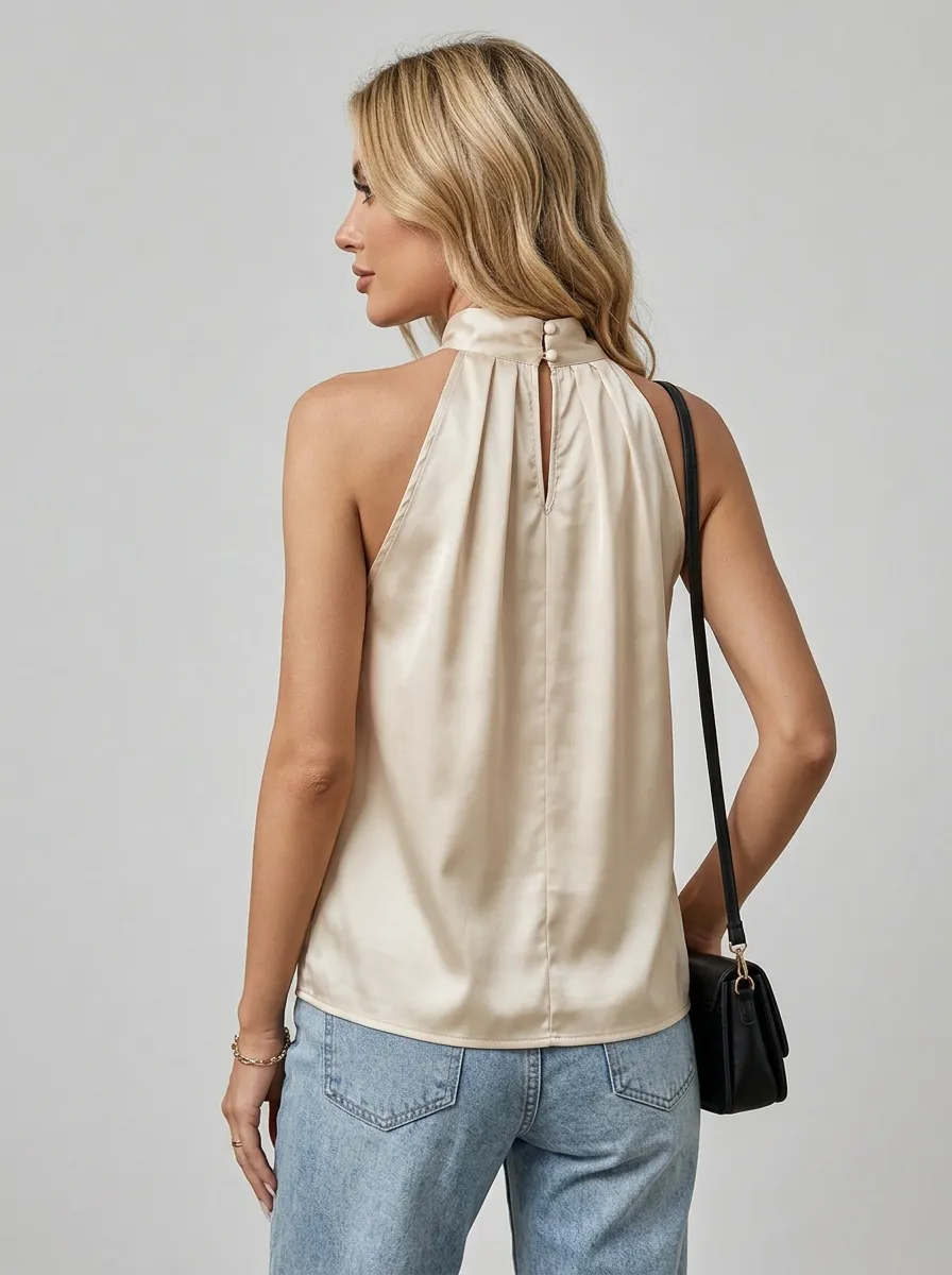 Satin Halter Neck Sleeveless Top