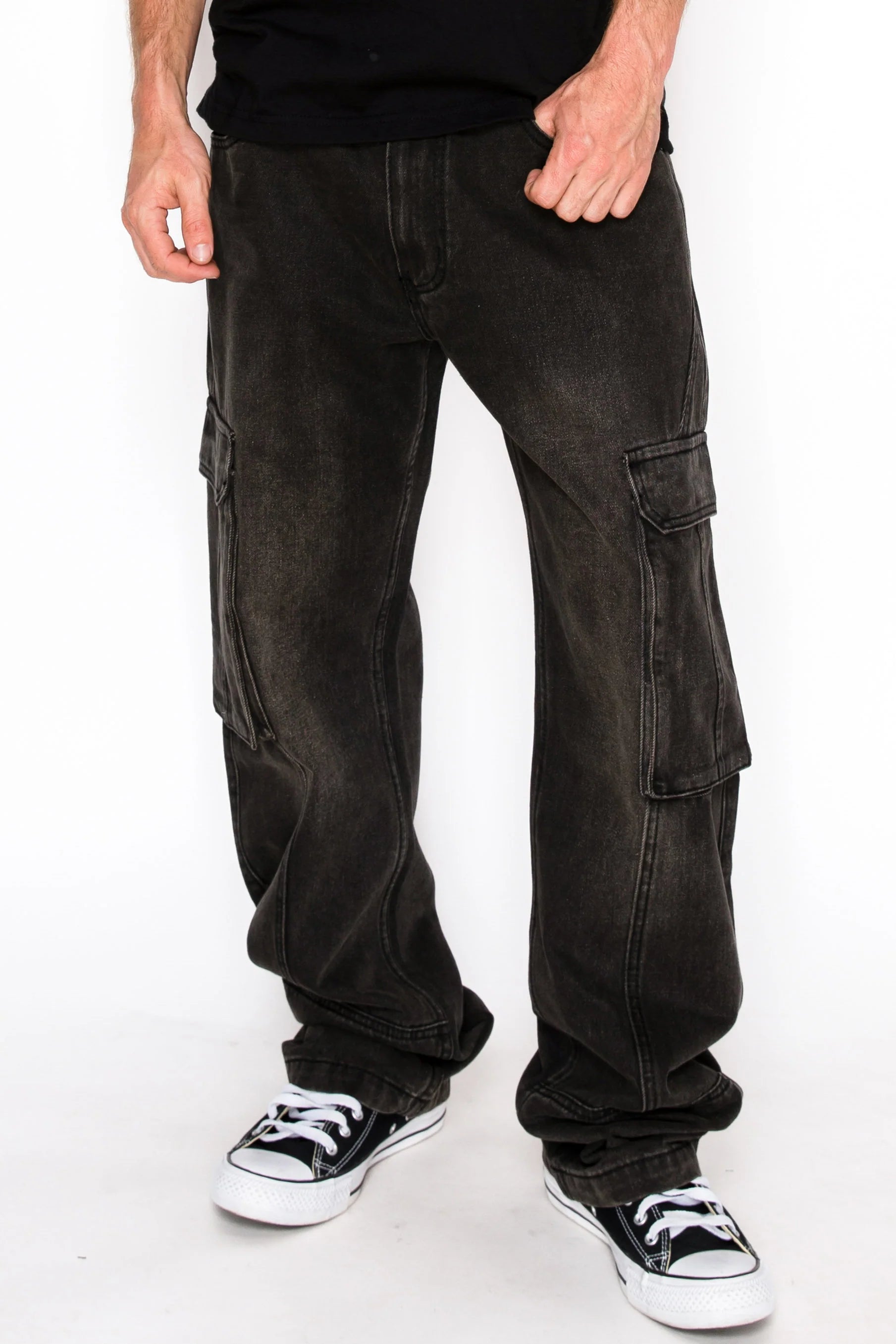 Men's Front Seam Baggy Fit Cargo Denim Jeans