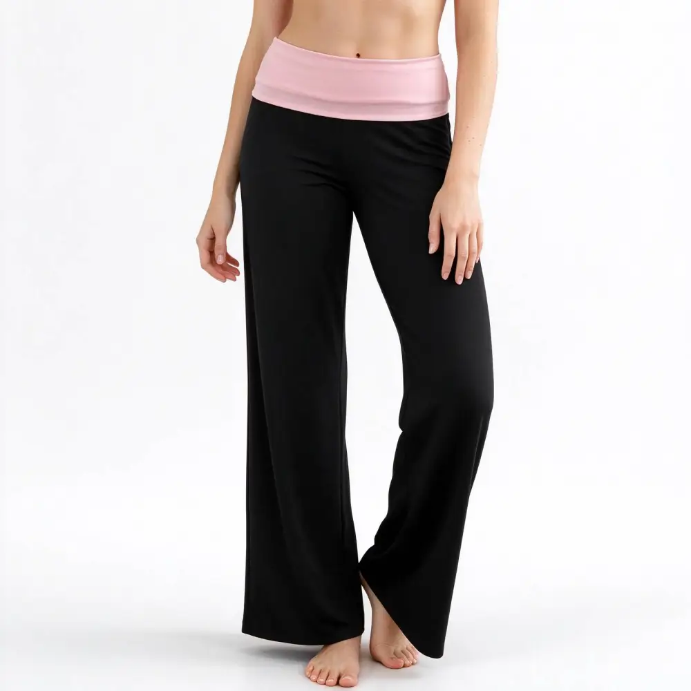 Wide Leg Fold-over Contrast Color Pants