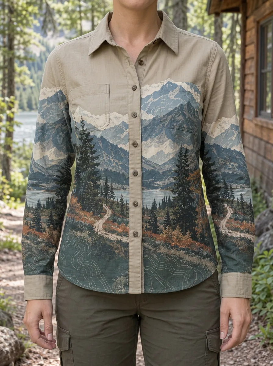 Women's Outdoor Nature Lover Mountain Forest Printed Shirt