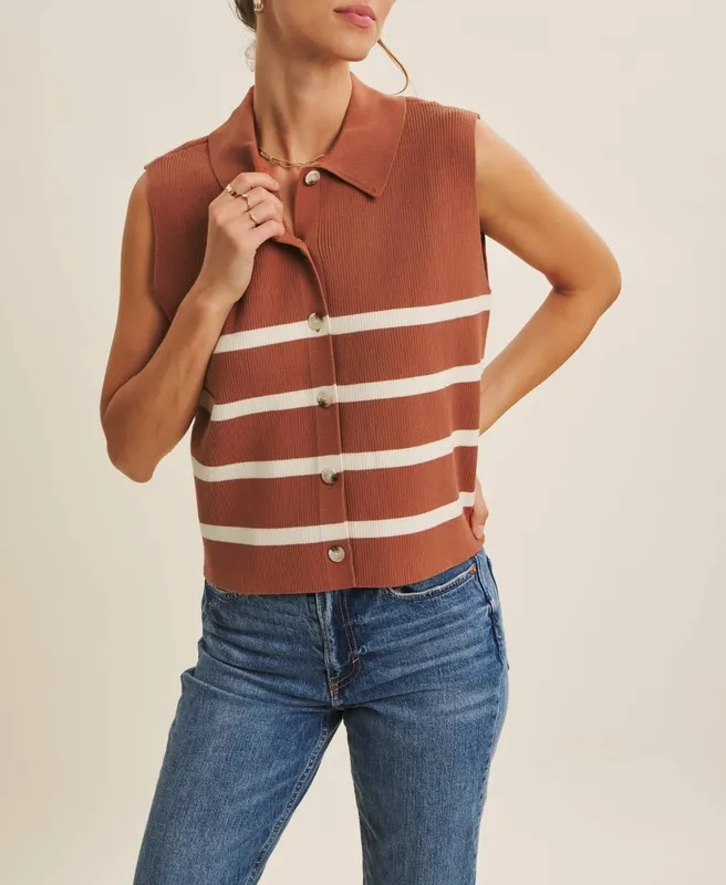 Ribbed Button-Down Sweater Vest