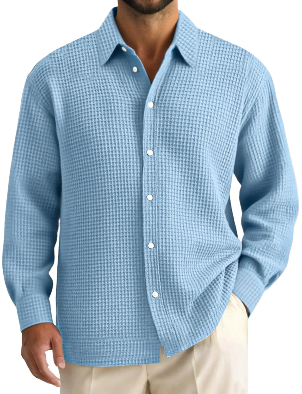 Everyday Textured Knit Open Collar Shirt
