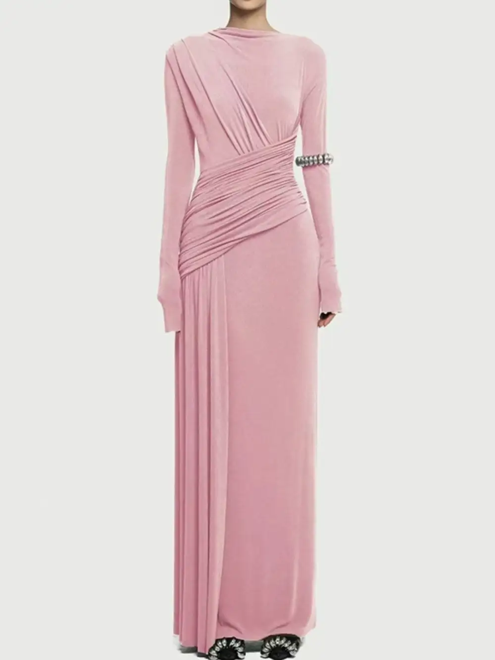 Drape Ruched Long Sleeve Maxi Dress