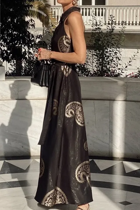 Women's Black Paisley Print Maxi Dress
