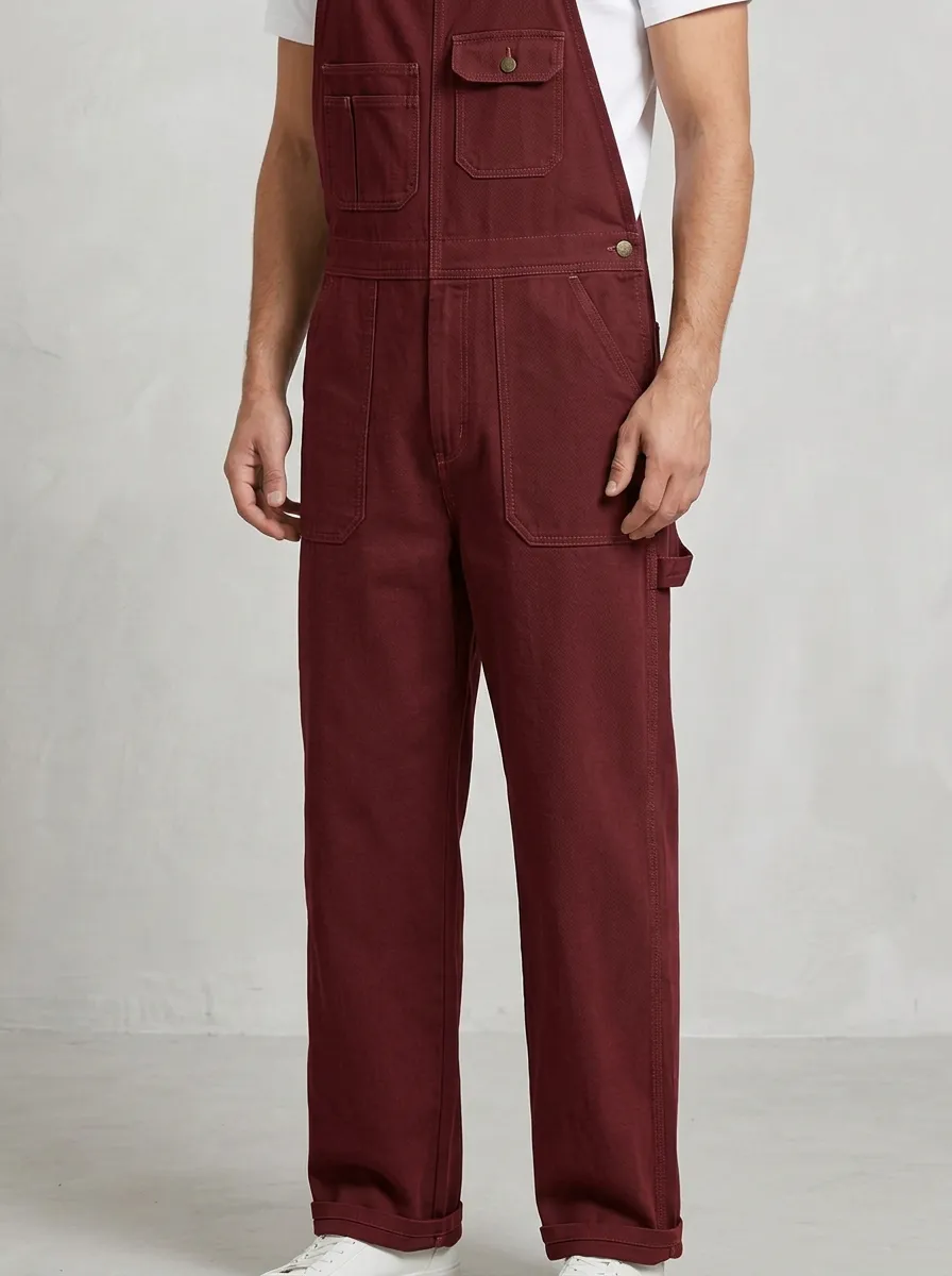 Men's Casual Utility Olive Green Cotton Overalls