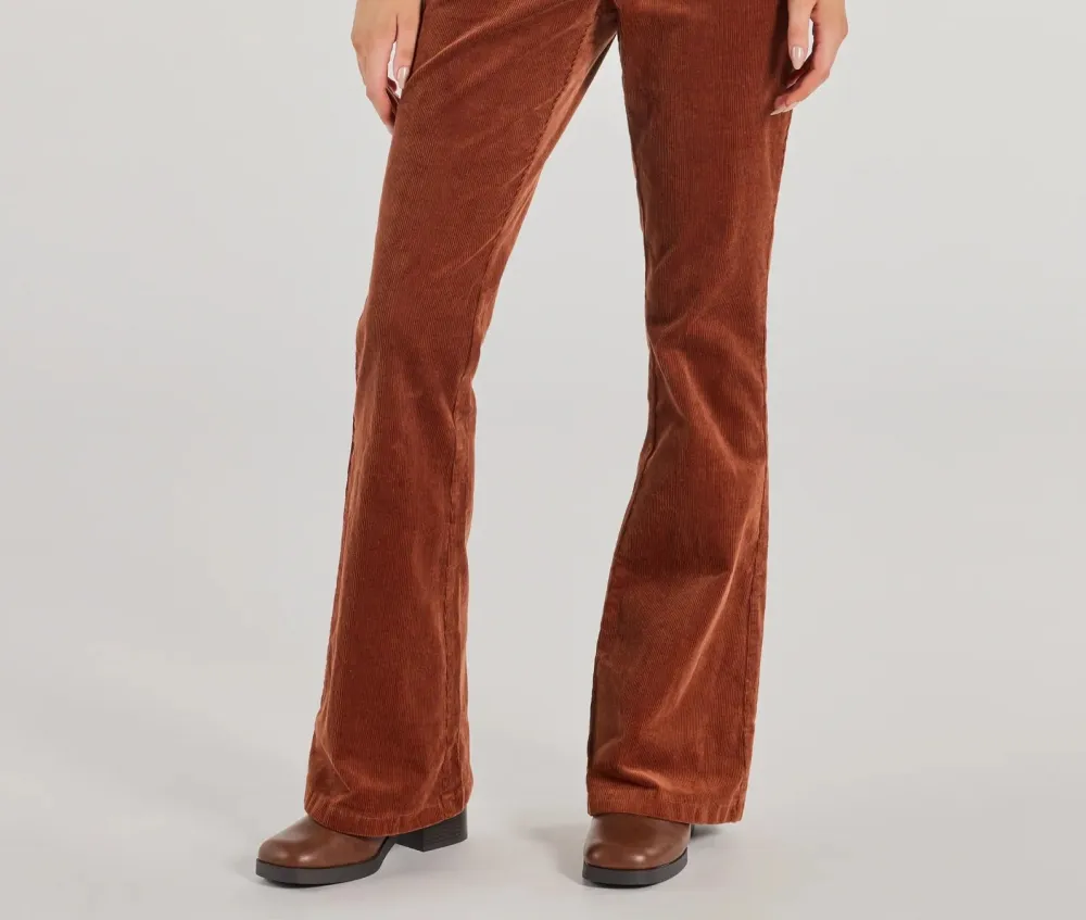 Rust Corduroy High-Rise Straight-Leg Pants