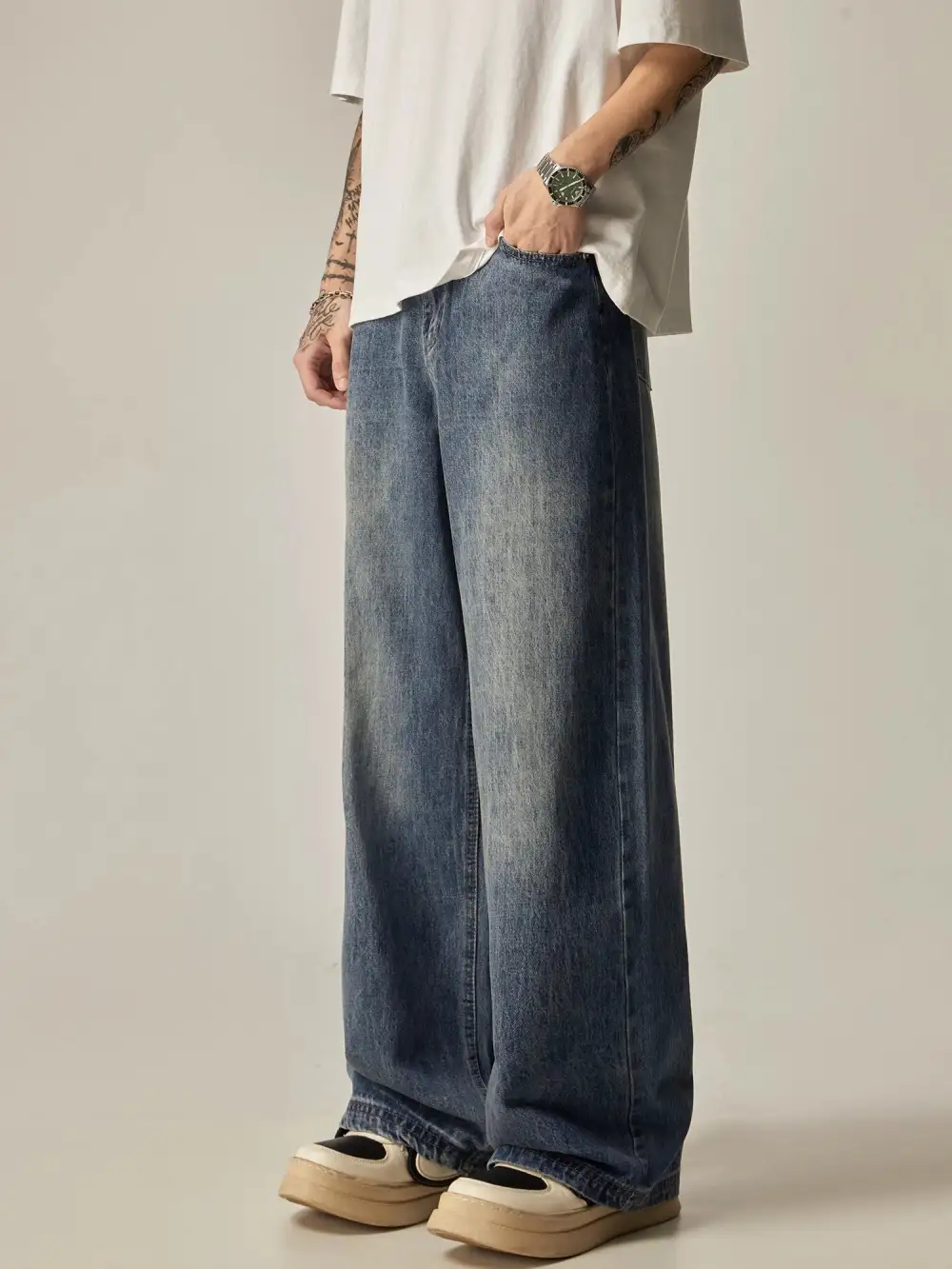 Ultra-Wide Faded Jeans