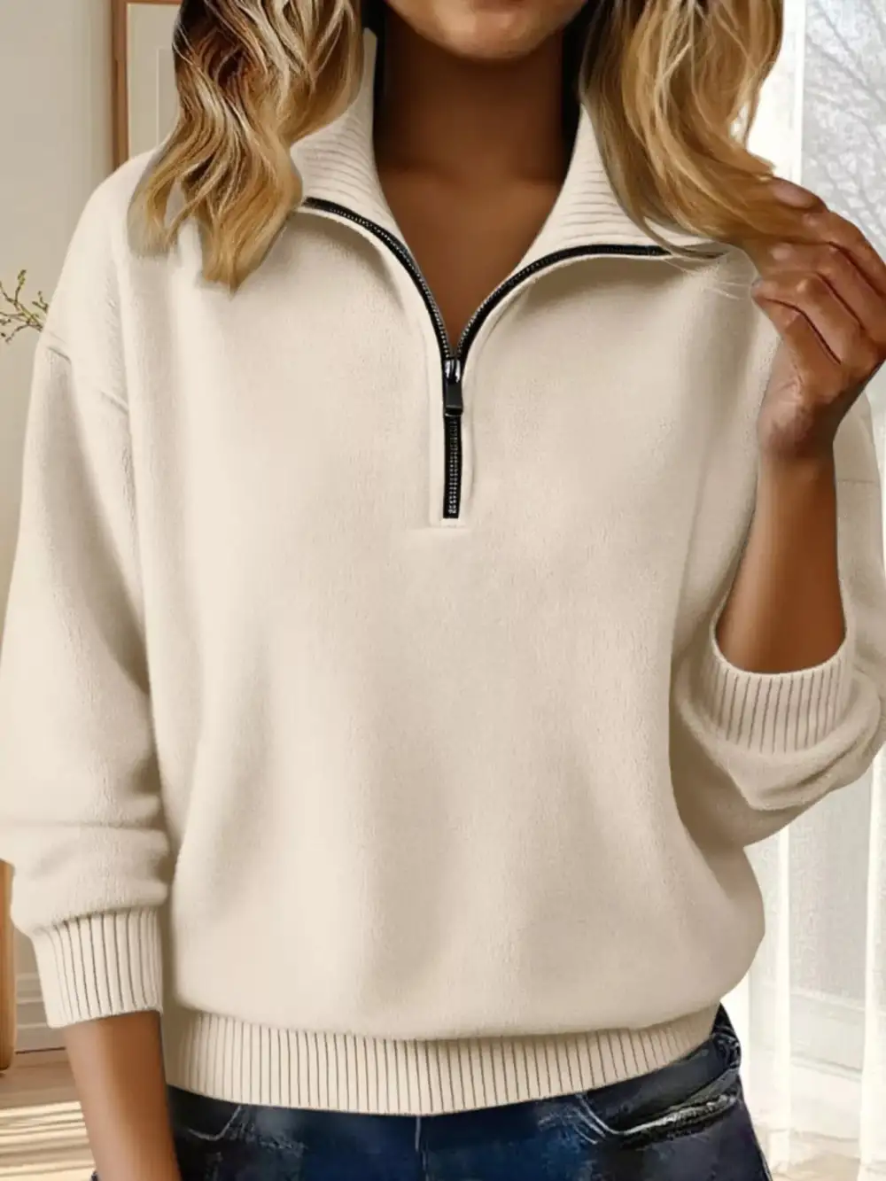 Half-Zip Drop Shoulder Sweater