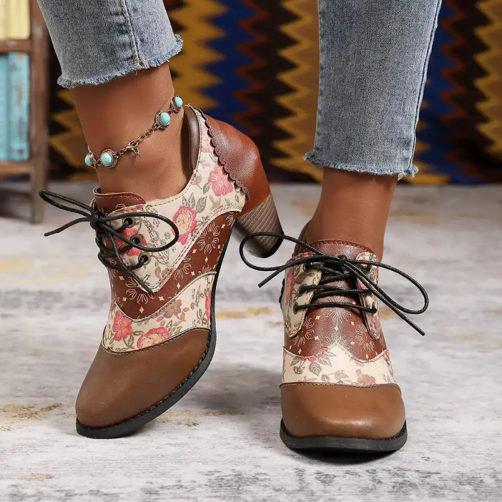 Lace Up Block Heel Ankle Boots