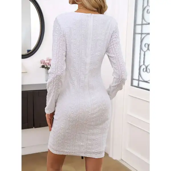 Lace Detail Round Neck Long Sleeve Mini Dress