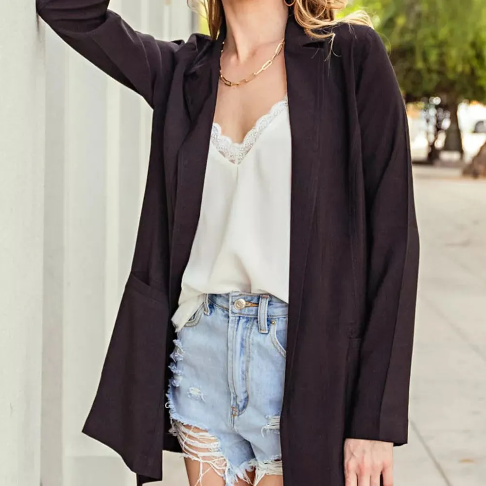 Modern Long Sleeve Open Front Tailored Blazer