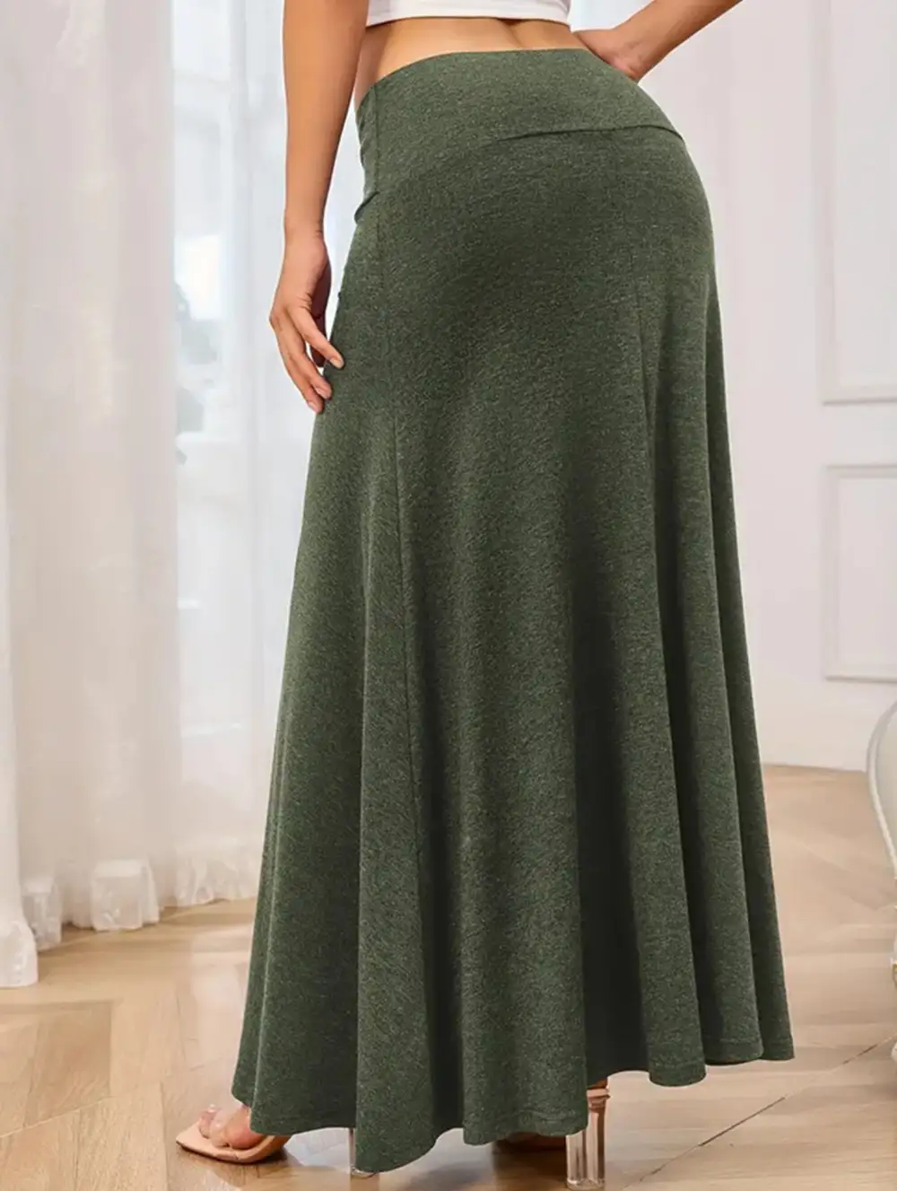 Knit High Waist Midi Skirt