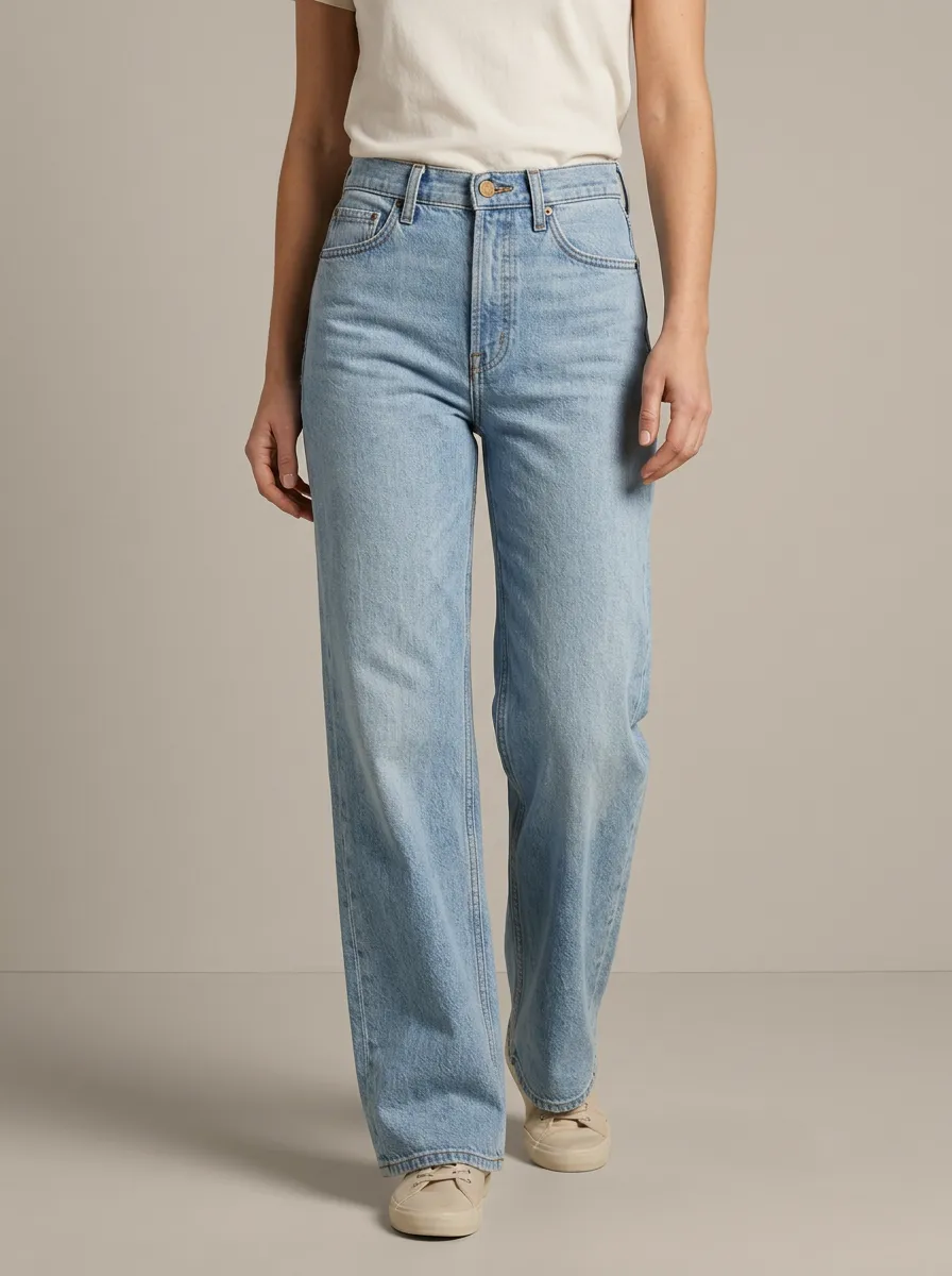 Wide-Leg Washed Casual Denim Jeans
