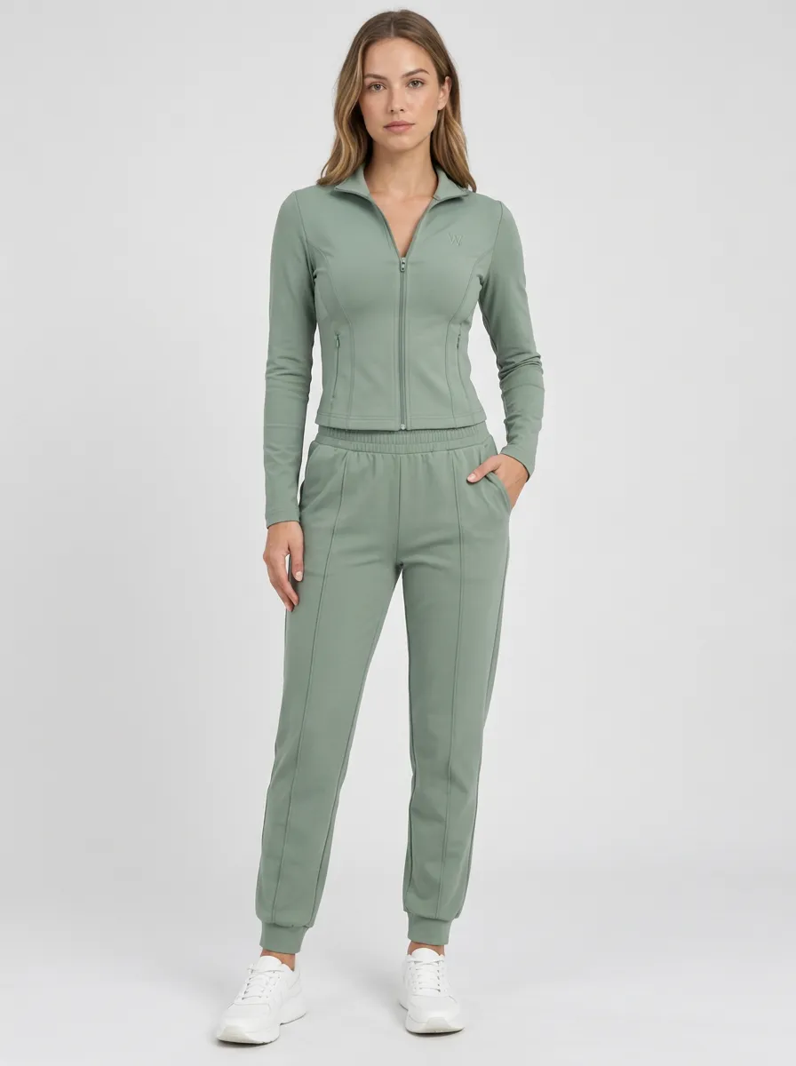 Women's Sage Green Athletic Zip-up Jacket Jogger Set