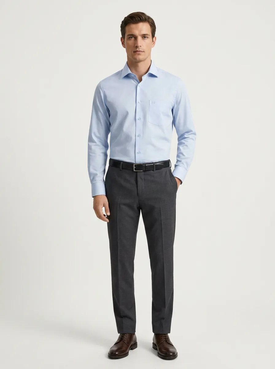 Men's Non-Iron Cotton Light Blue Solid Formal Shirt