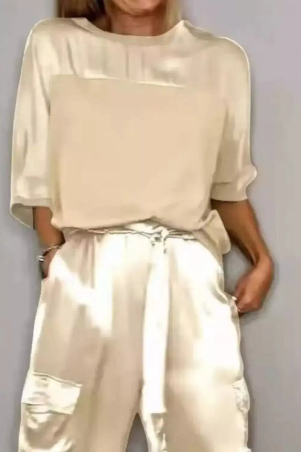 Satin Round Neck Top and Pants Set