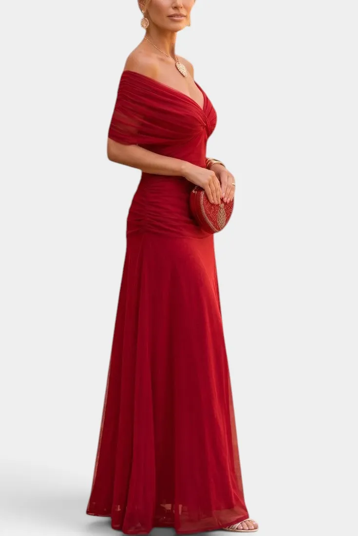 Off-Shoulder Watercolor-Print Maxi Dress