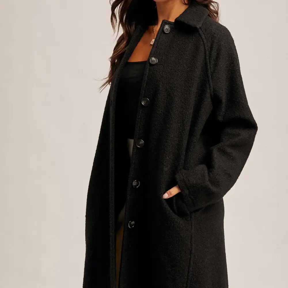 Button Down Textured Polyester Knit Coat