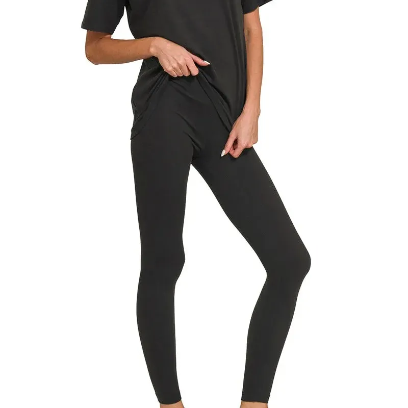 Modern Brushed Dty Microfiber Short Sleeve Top and Pants Loungewear Set
