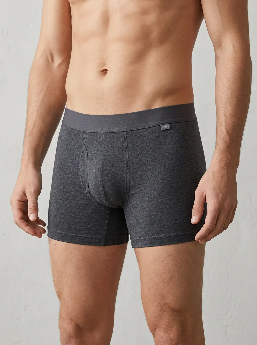 Men's Charcoal Grey Solid Color Minimalist Printed Boxer Briefs