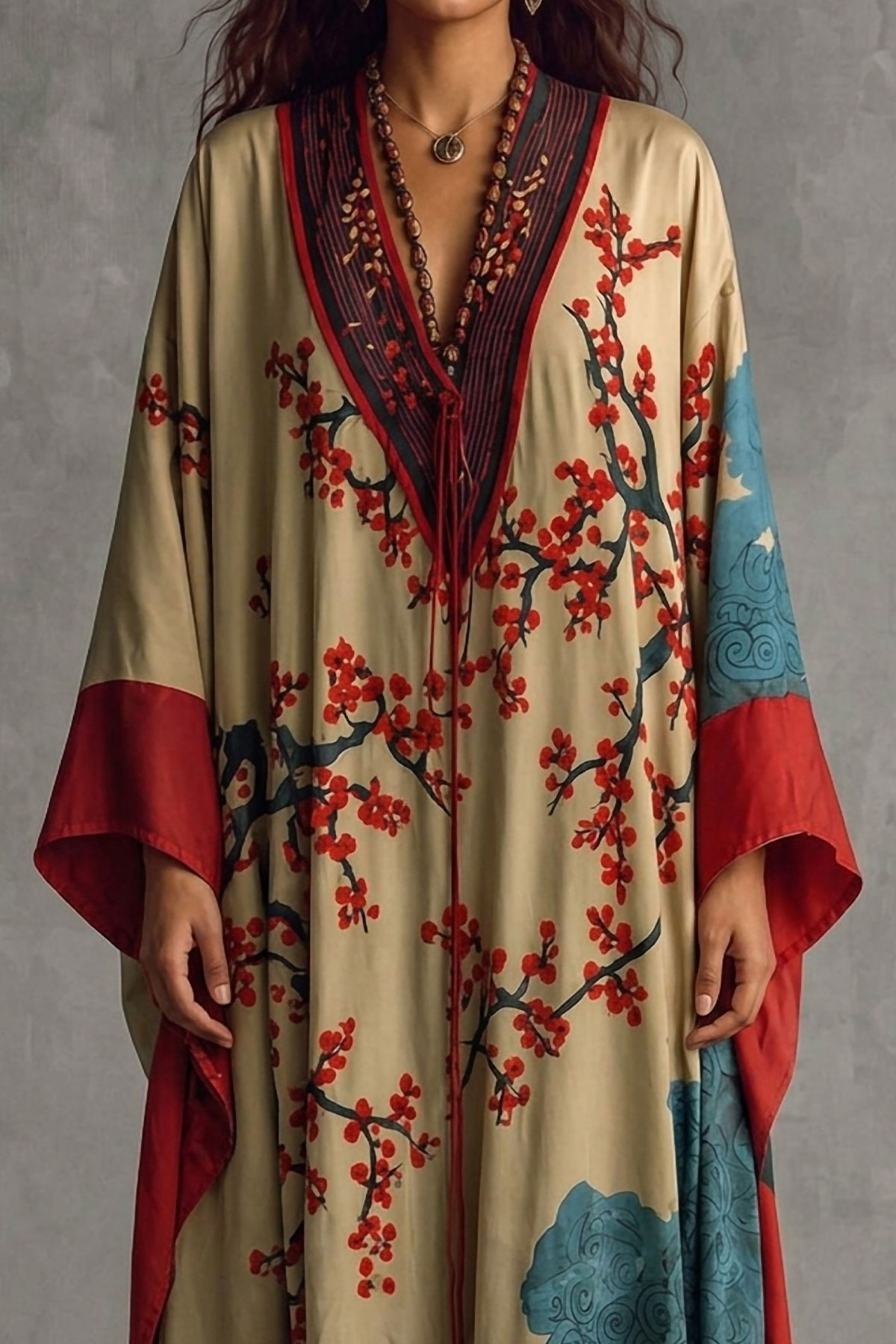 Classic Batwing Sleeve Printed Maxi Dress