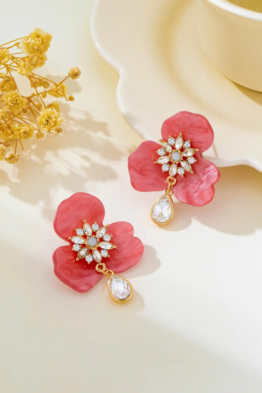Marbled Resin Floral Rhinestone Drop