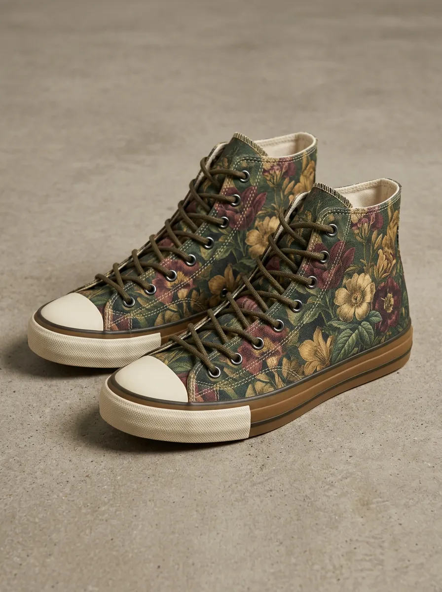 Men's Vintage Floral Botanical Printed Canvas High Top Shoes