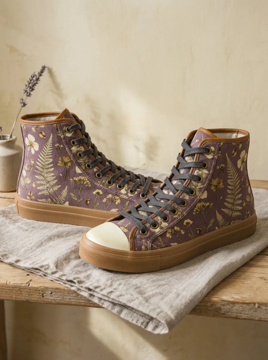 Women's Botanical Fern Flower Printed Canvas High Top Shoes